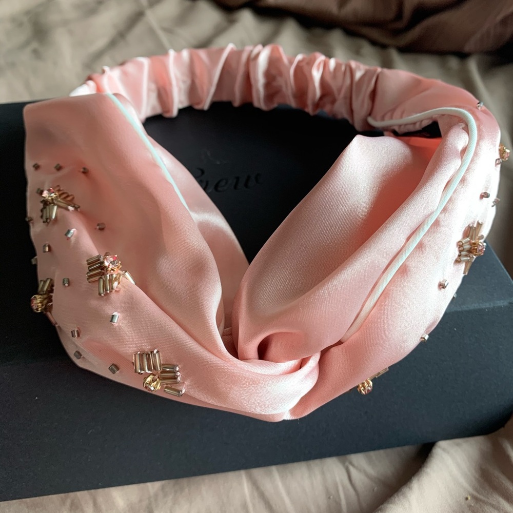 J. Crew pink satin twisted beaded headband